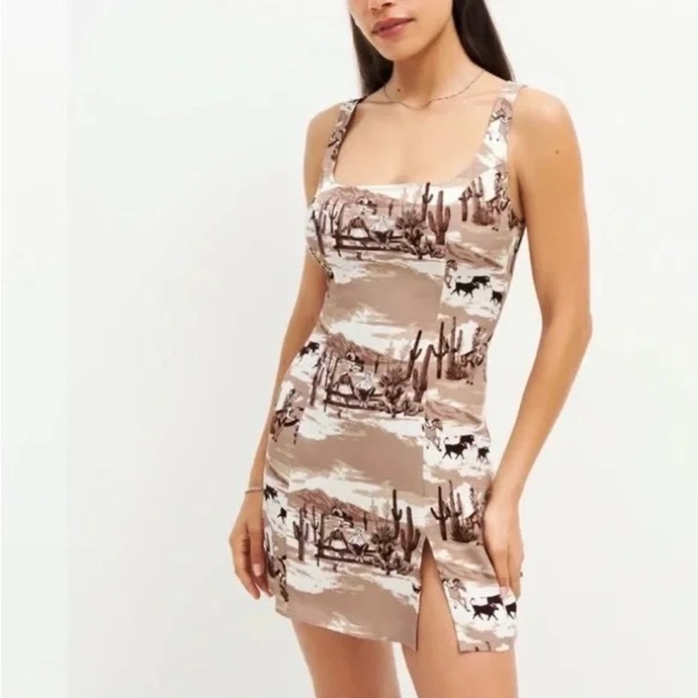 Reformation Brown and White Mini Dress